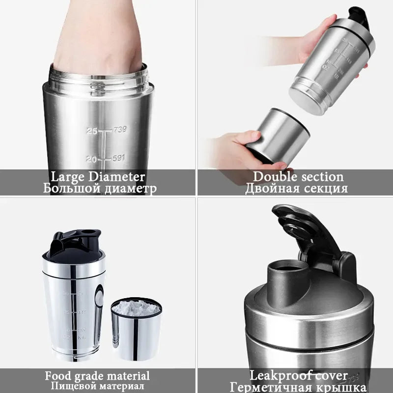 🥤🛡️ Stainless Steel Protein Shaker Cup – Portable Fitness Sports Mug