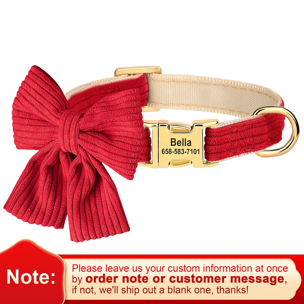 🎀🐾 Personalized Dog Collar with Bowtie – Custom Engraved ID