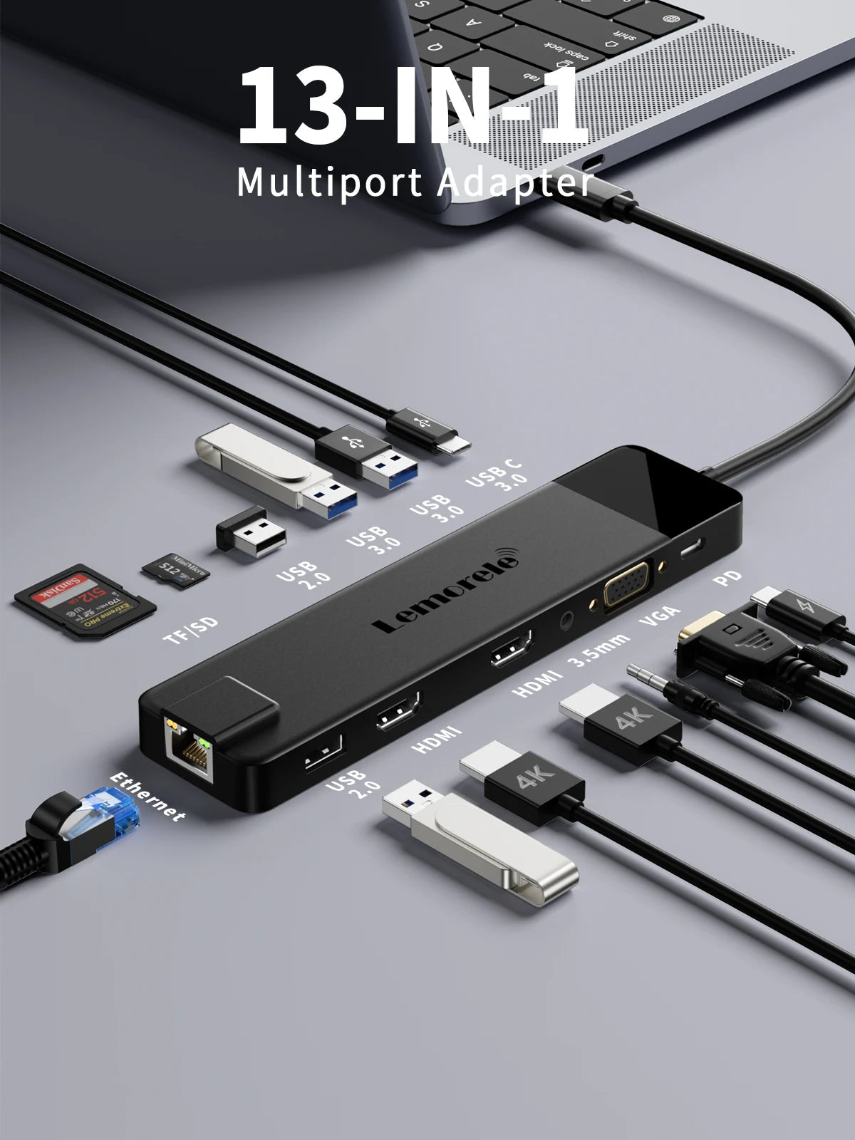 🚀💻 Lemorele TC100 13-Port USB-C Hub – 4K HDMI RJ45 1000Mbps Dock 🔎 SEO Title