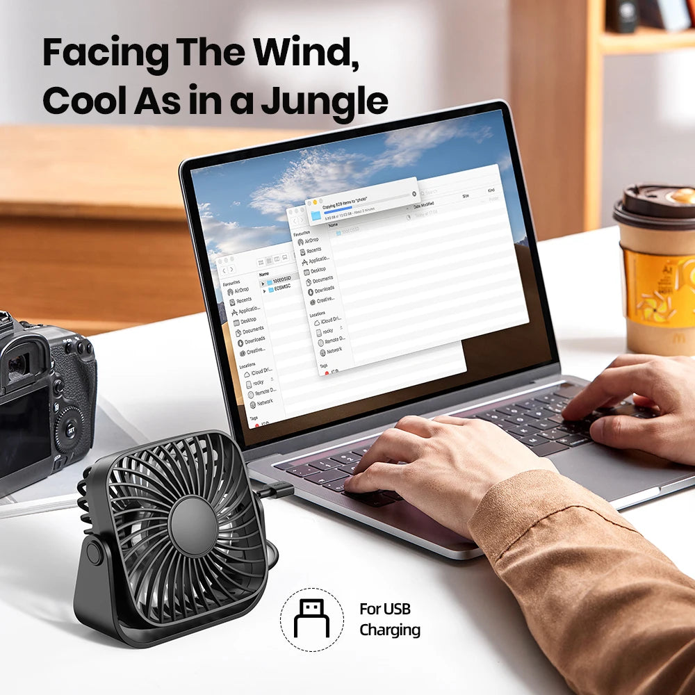 🌬️🏕️ TOPK 4-Inch USB Mini Portable Fan – 3 Speeds 360° Adjustable