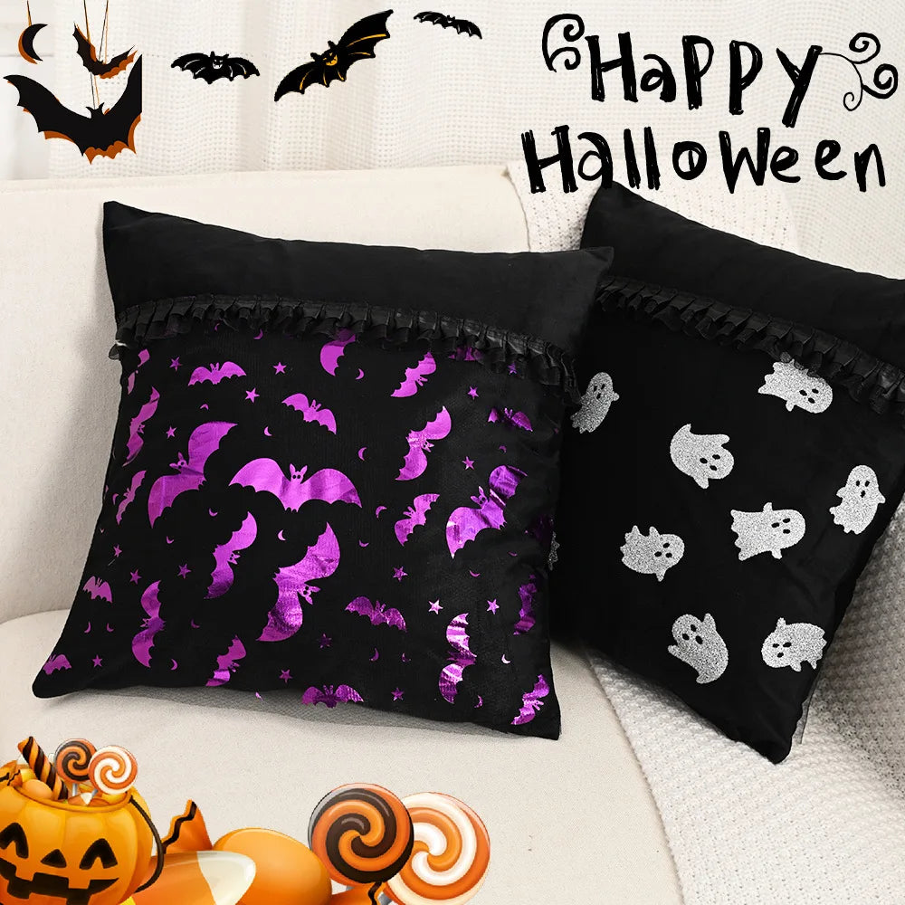 Halloween Cushion Cover – Bat & Ghost Gothic Décor