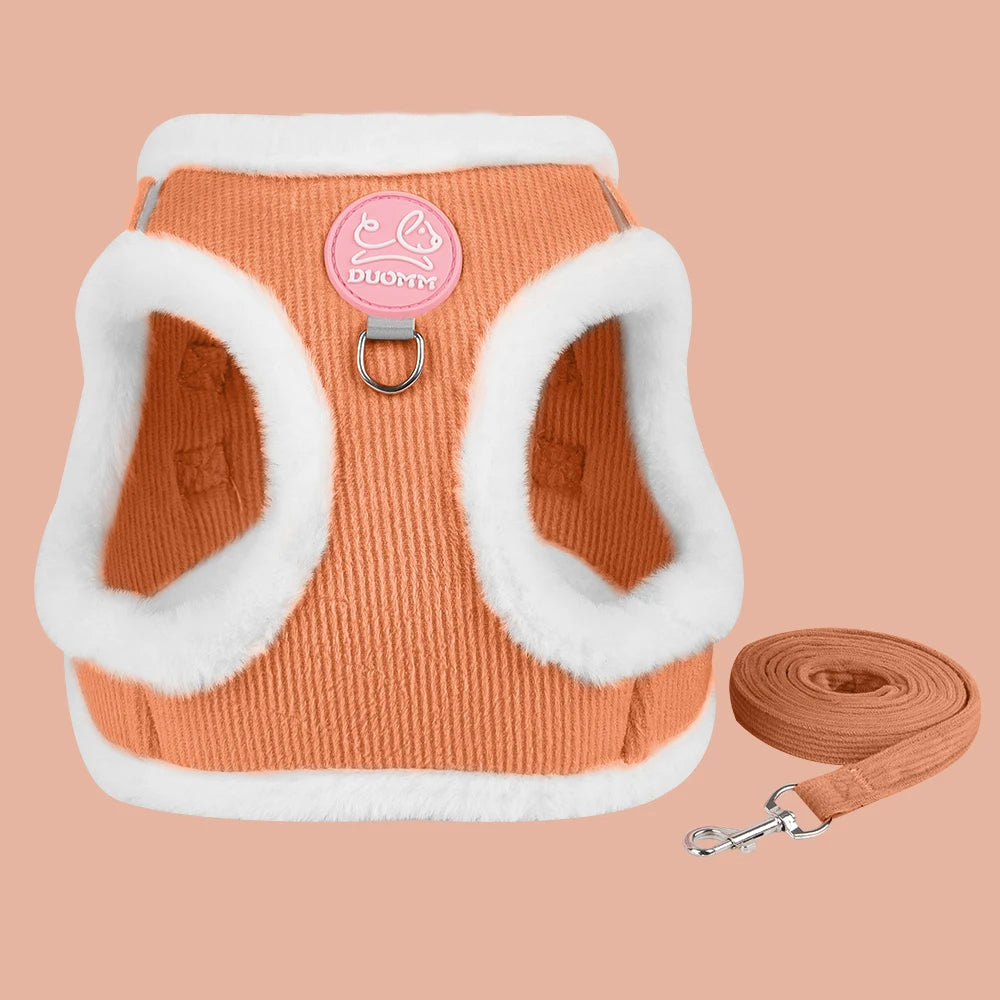 ❄️🐾 Rabbit Fur Winter Cat & Dog Harness with Leash – Reflective Adjustable Set