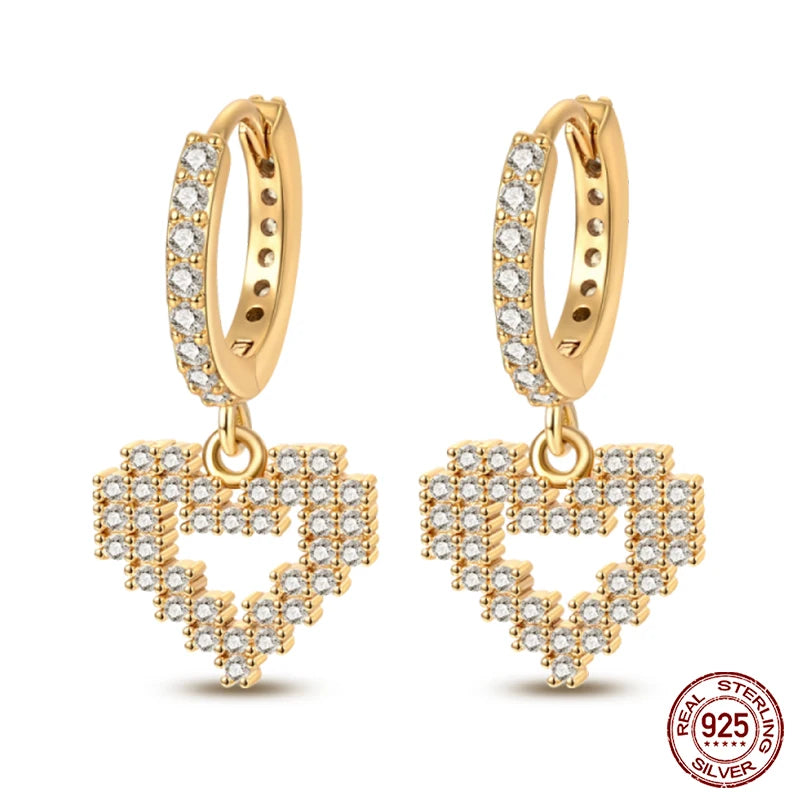 🌙⭐🐝 925 Sterling Silver Star Moon Bee Pendant Earrings ✨ | Gold-Tone Sparkling Zircon Luxury Earrings for Women 💎 | Wedding & Engagement Jewelry Gift 👰