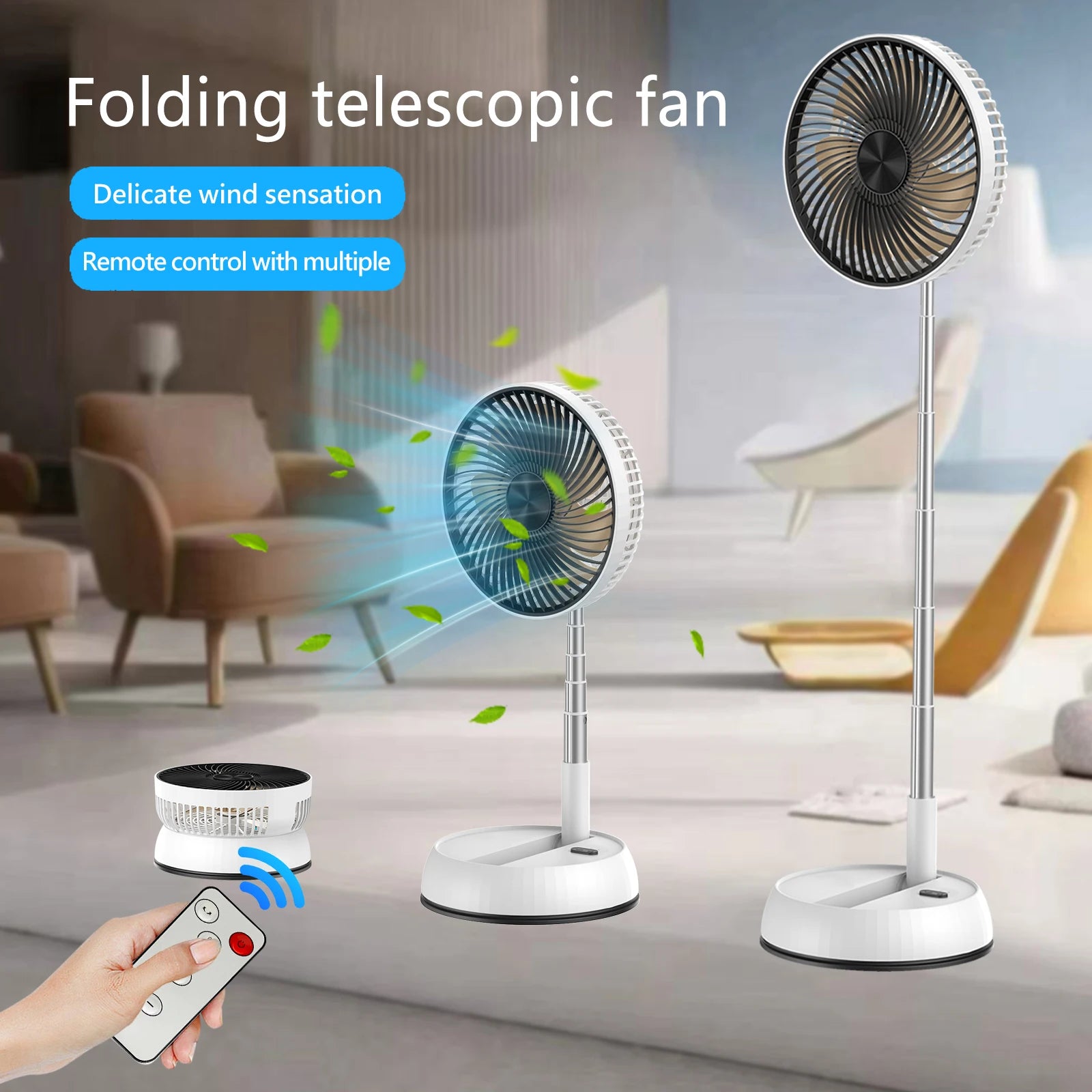 🌬️🌀 Portable Oscillating Standing Fan – Rechargeable with Remote