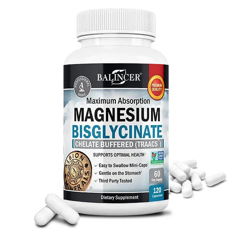 Magnesium Bisglycinate - for Muscle, Nerve, Sleep, Joints, Bones, Immune & Energy - High Absorption, Vegetarian,120 Capsules