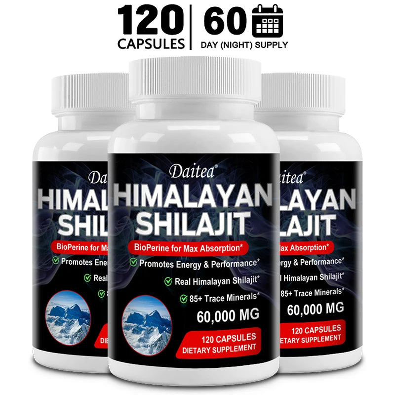 🌄 Himalaya Shilajit Capsules with Trace Minerals & Fulvic Acid – Natural Energy, Strength & Wellness Support (30/60/120 Capsules)