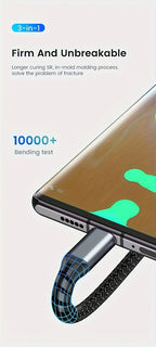 100W 3-in-1 MFi Transparent Fast Charging Cable with LED Pilot Lamp