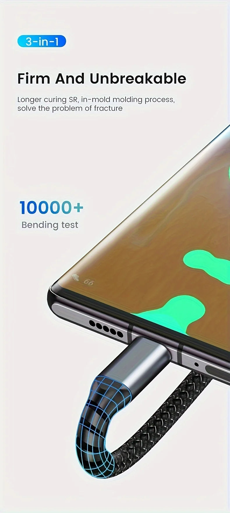 100W 3-in-1 MFi Transparent Fast Charging Cable with LED Pilot Lamp