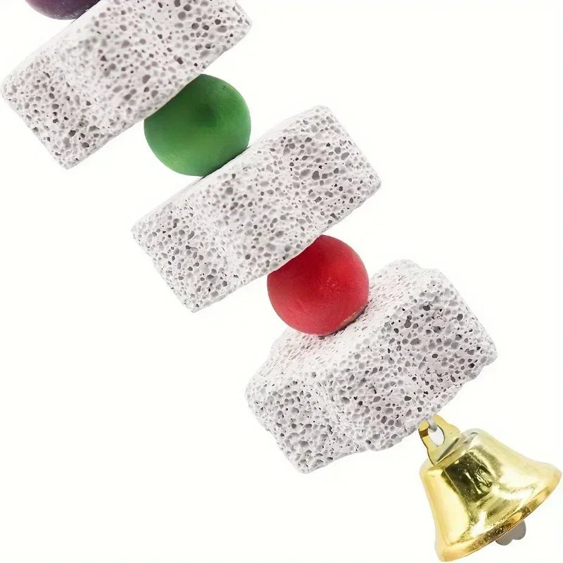 🦜🐿️ Multilayer Lava Rock Chew Toy with Colorful Beads for Small Pets