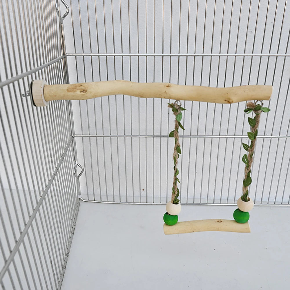 🦜🌳 Wooden Parrot Stand Pole Double Layer Swing Toy