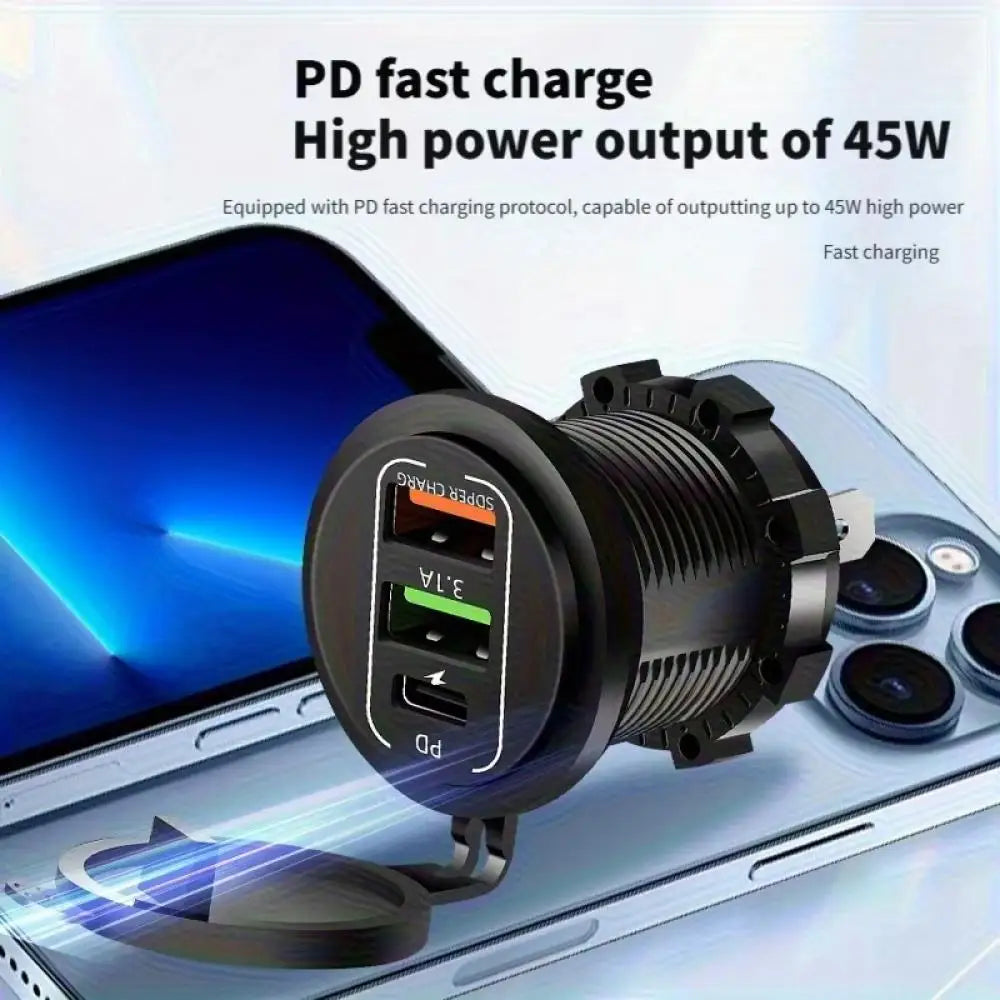 🚗 4‑Port PD + QC 3.0 Car Charger with Voltmeter | 83W Fast Charge | Waterproof 12V/24V
