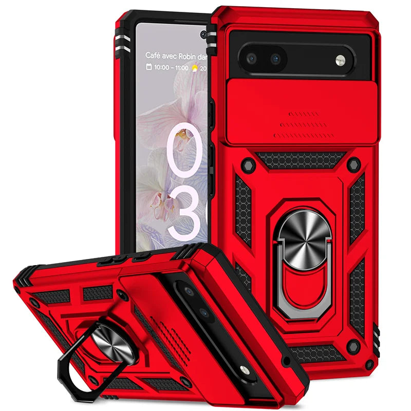Slide Camera Armor Case with Magnetic Ring Holder for Google Pixel