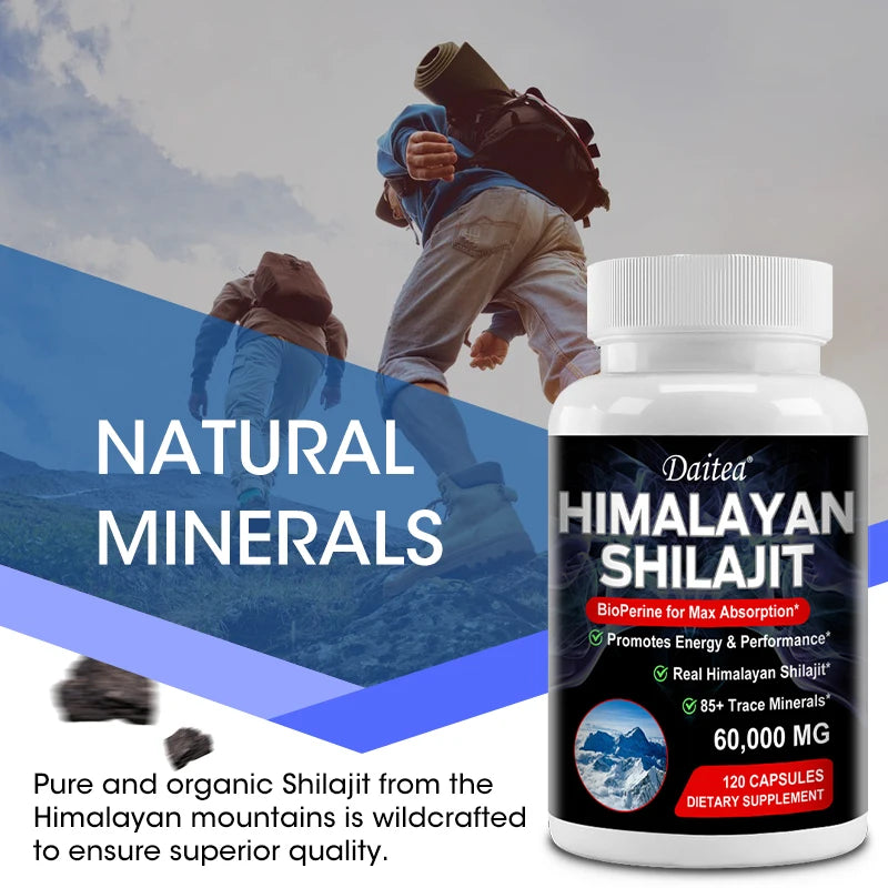 🌄 Himalaya Shilajit Capsules with Trace Minerals & Fulvic Acid – Natural Energy, Strength & Wellness Support (30/60/120 Capsules)
