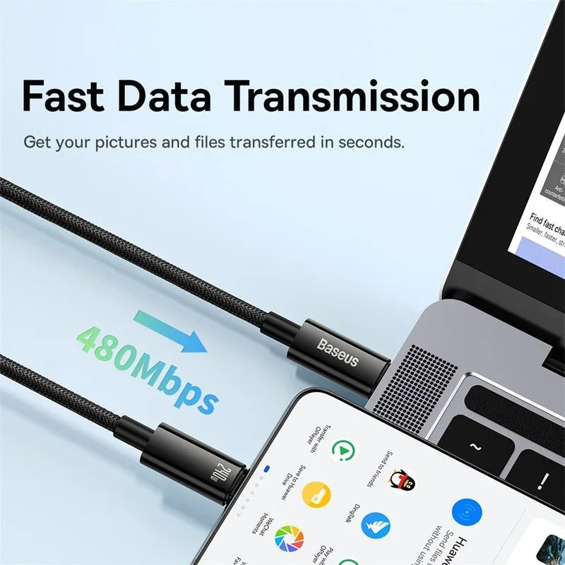 BASEUS 240W USB‑C Fast Charging Cable | 5A Braided Type‑C Charger for iPhone 17/16/15 Series, MacBook, Samsung, Xiaomi | CE/FCC/RoHS Certified