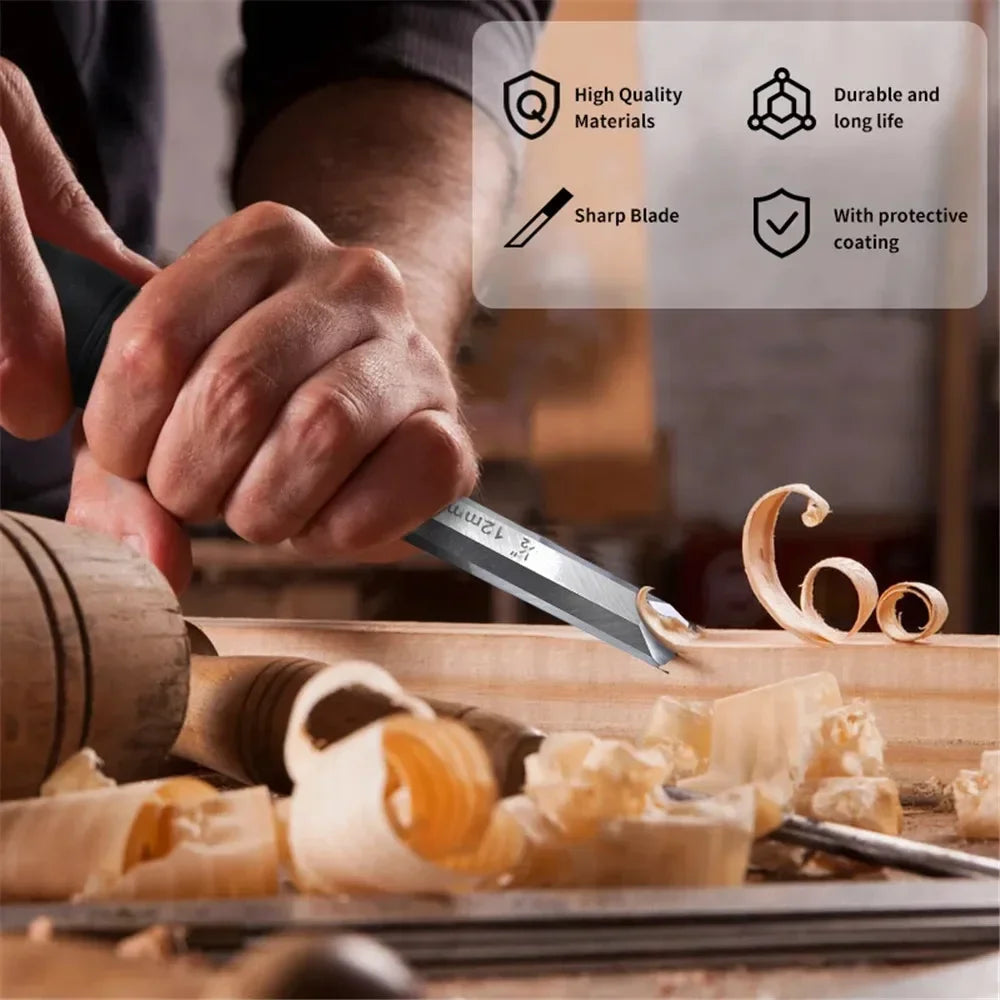 Hand Tool Wood Chisel Carbon Steel Chisel with Hammer End and Anti-Slip Handle Carpentry Tools Woodworking Chisel 19/25/32/38mm