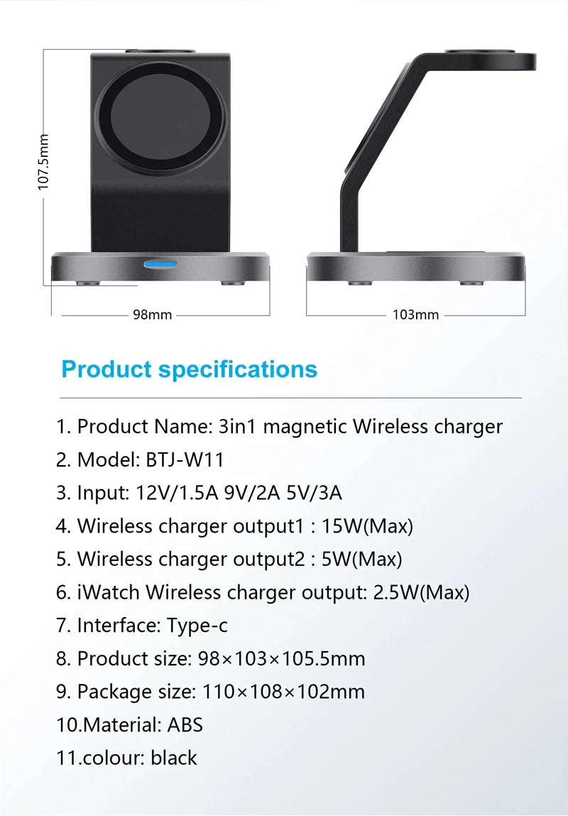 3-in-1 MagSafe Wireless Charger Stand – Fast Charging Station