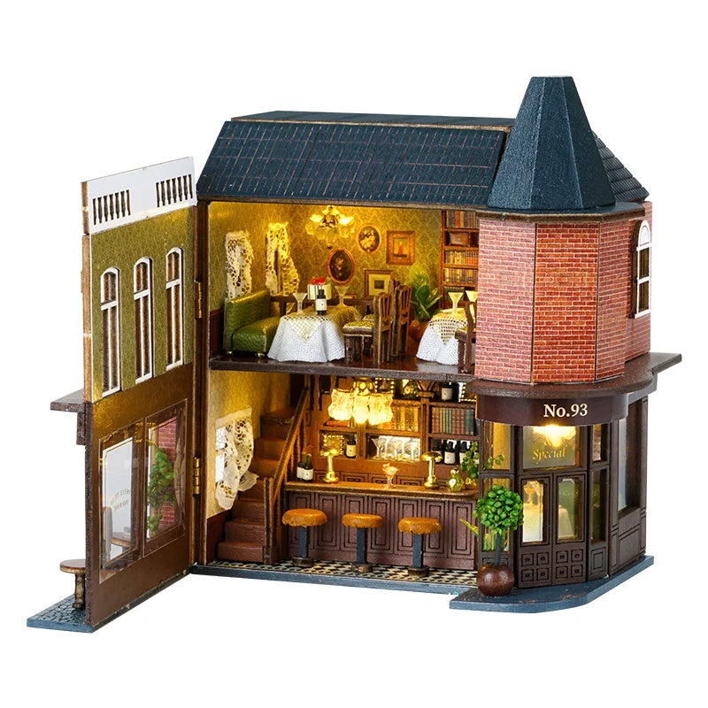DIY Wooden Garden Restaurant Dollhouse – Miniature Model Kit