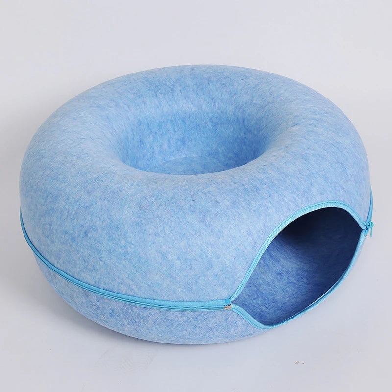 Donut Cat Tunnel Bed – Dual-Use Felt Cat House & Interactive Play Tunnel for Kittens and Indoor Cats