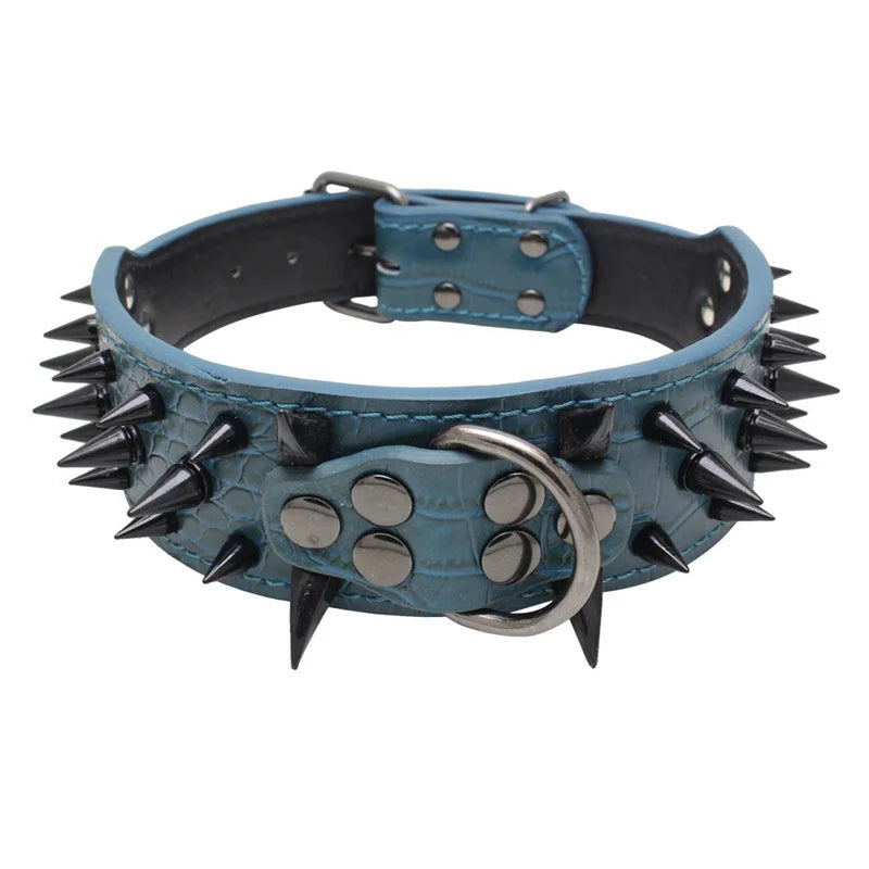 Spiked Dog Collar 🦴 Anti-Bite PU Leather Rivet Collar for Large Dogs