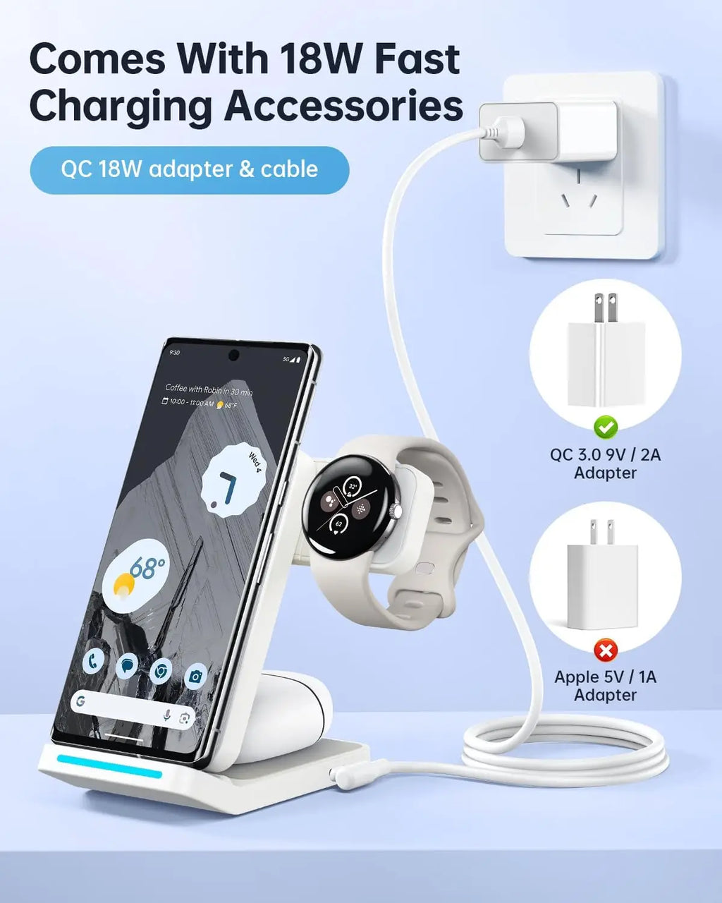 Upgraded 3-in-1 Foldable Wireless Charger Stand for Pixel Phone & Watch