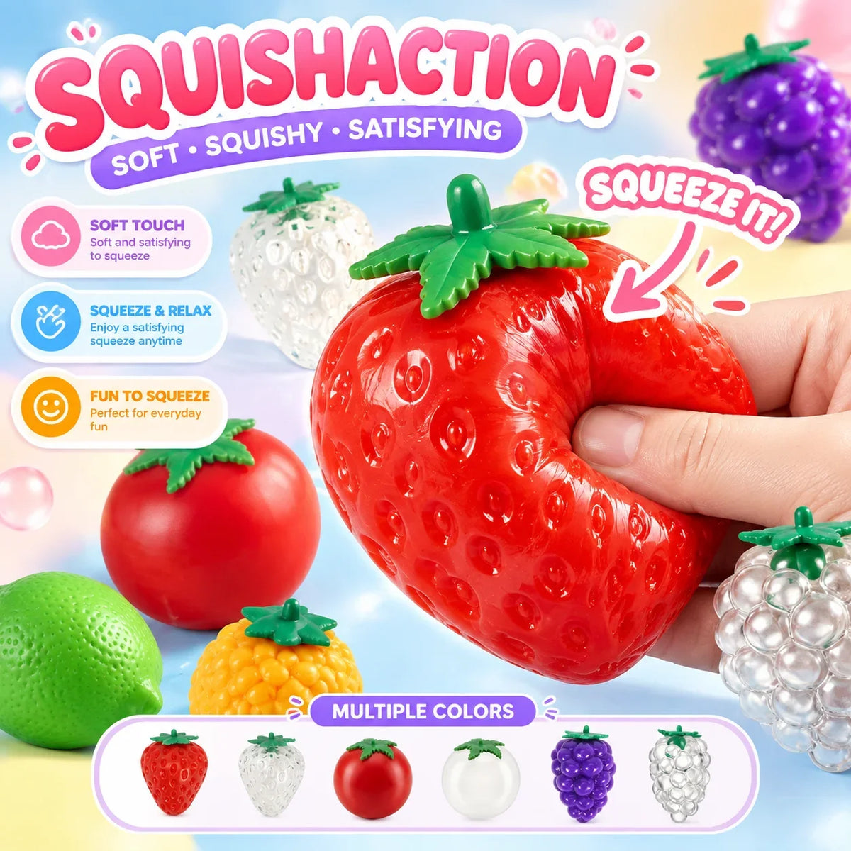 Fruit Squishy Stress Ball – TPR Sensory Squeeze Toy,  Fruit Designs