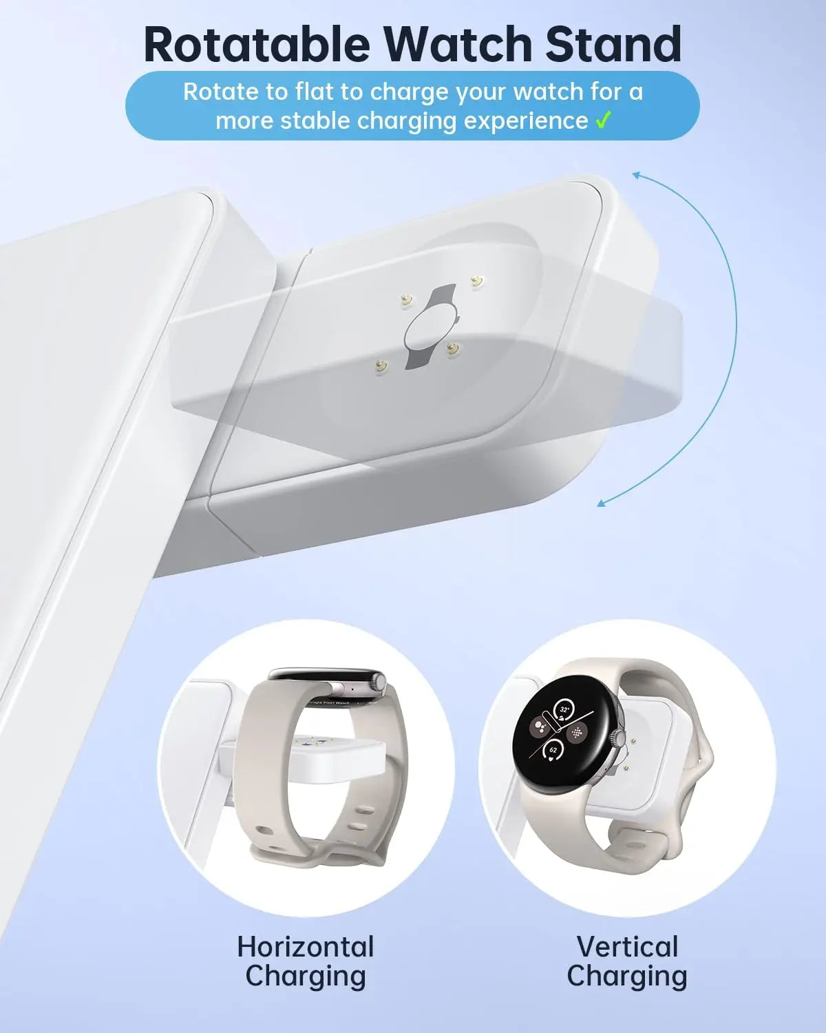 Upgraded 3-in-1 Foldable Wireless Charger Stand for Pixel Phone & Watch