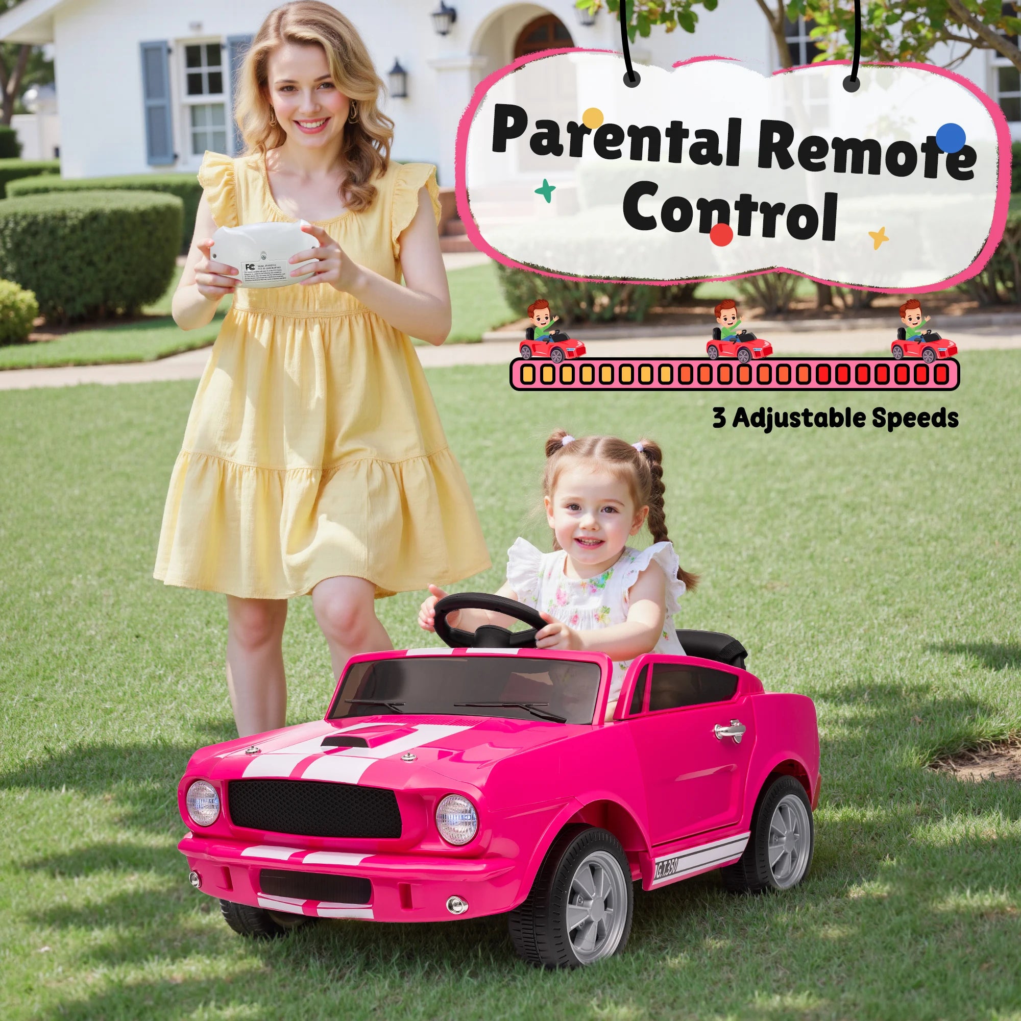 Shelby GT350 Kids Electric Car 12V 2WD W/ Parent Remote Control & Safety Belt - All-Terrain Ride-On Toy - Per