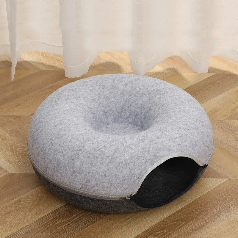 Donut Cat Tunnel Bed – Dual-Use Felt Cat House & Interactive Play Tunnel for Kittens and Indoor Cats