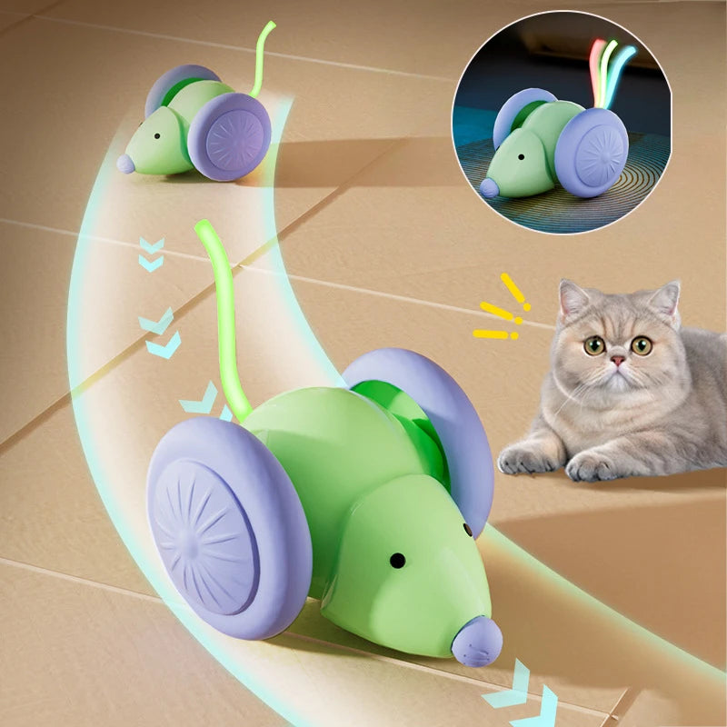 Interactive Electric Mouse Cat Toy – Rechargeable Smart Obstacle‑Avoiding Cat Car Toy for Kittens & Cats | Automatic Teaser Pet Toy (ABS+TPU, Green/White)
