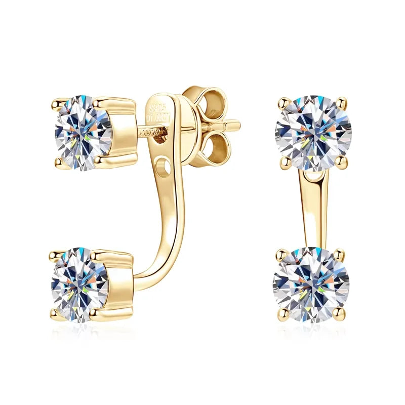 ✨💎Front & Back Double-Sided Moissanite Stud Earrings 🤍 | 2-in-1 925 Sterling Silver Earrings for Women 💖 | Elegant Everyday Jewelry