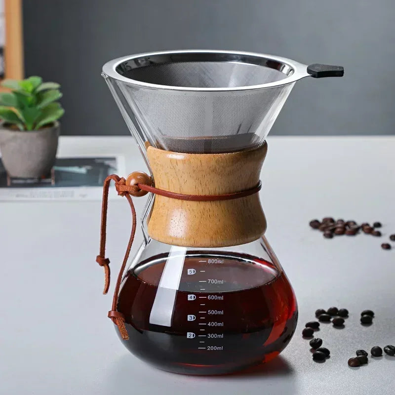 ☕✨ Hand Glass Pour Over Coffee Kettle | Stainless Steel Filter Drip Brewer 🫖 | Barista Hot Brewing Coffee Pot Dripper Maker