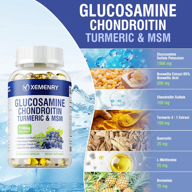 Glucosamine Chondroitin - Supports Healthy Joint Function, Protects Joint Tissue, Relieves Pain, and Improves Mobility