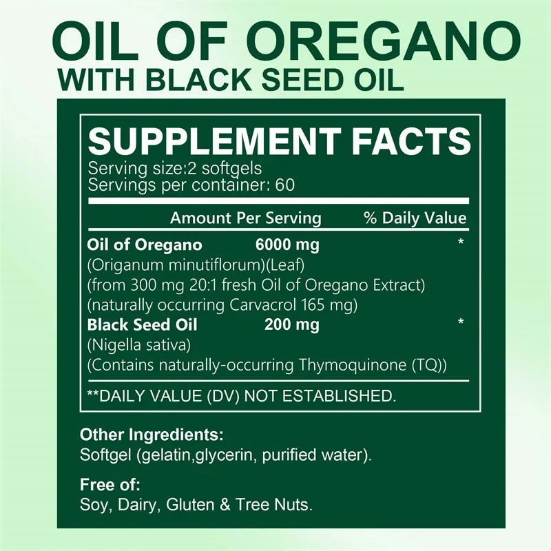 🌿 Oregano Oil Softgels 6000mg + Black Seed Oil 200mg 🌿