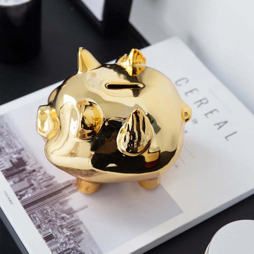 🐷✨ Ceramic Gold Pig Piggy Bank 💛 | Cute Coin Savings Money Box 💰 | Lucky Pig Home Decoration & Creative Home Furnishings