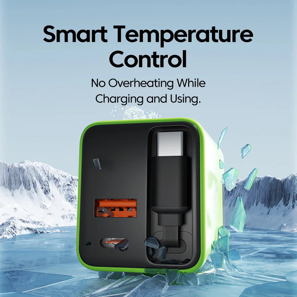 🔌 3-in-1 USB-C 120W Fast Charging Wall Adapter with Retractable Cable ⚡ | Dual Device Smart Charger for iPhone, Samsung & Google Pixel | Compact, Stylish & Travel-Ready