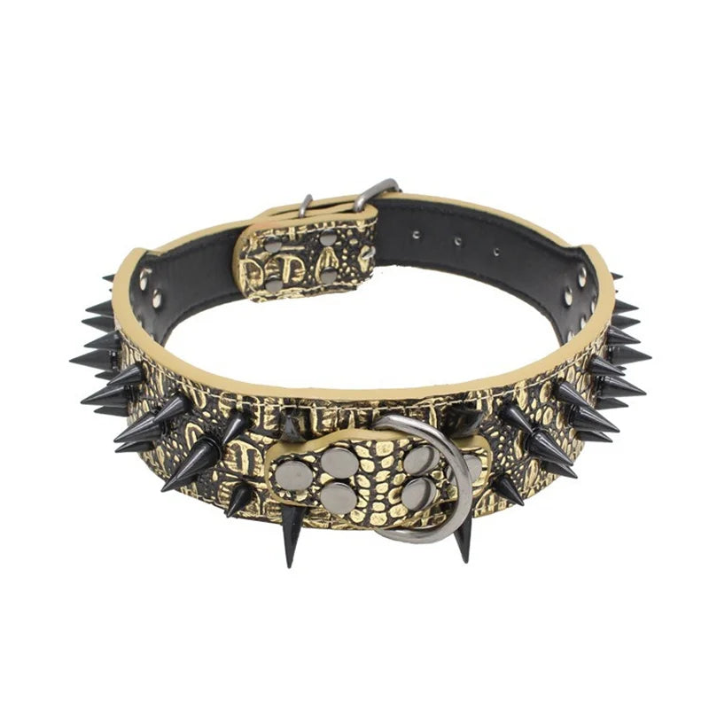 Spiked Dog Collar 🦴 Anti-Bite PU Leather Rivet Collar for Large Dogs