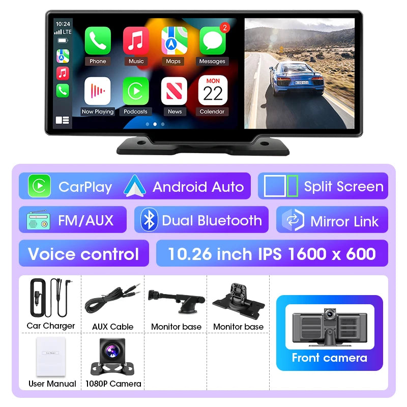 🚗✨ 10/11.26 Inch 4K Dash Cam Car DVR 📸 | Wireless CarPlay & Android Auto 📱 | Dual Lens Dashboard Camera with GPS, WiFi, FM & AUX 🚘💖