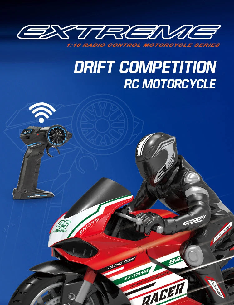 1/10 RC Motorcycle 4CH Drift Racing High Speed Remote Control Motorcycles 35 Meters Electric Off-Road Model Toys for Boys Child