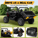 🚜⚡ 24V 2-Seater Ride-On Dump Truck – Kids UTV Electric Car with 2.4G Remote, 4-Wheeler, Bluetooth Music & LED Lights