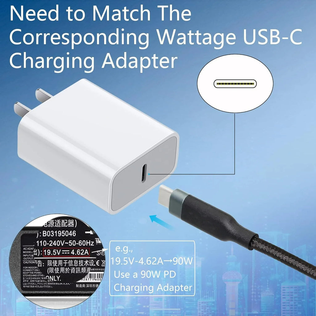 USB‑C to Slim Square Tip PD Charging Cable 100W – Type‑C to Lenovo Yoga/ThinkPad Power Cord Compatible with 65W/90W/100W Laptops