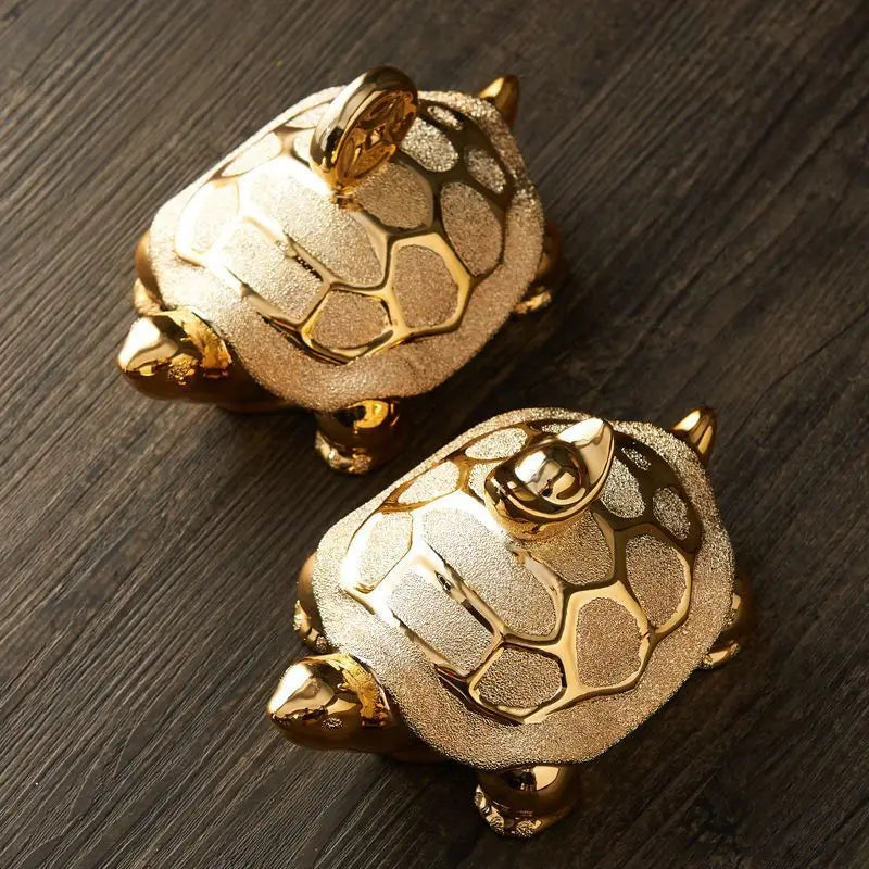 🐢✨ Golden Money Turtle Ceramic Ornament 💛 | Gold-Plated Wealth Symbol Home Décor 🏡 | Lucky Living Room & Foyer Decoration Housewarming Gift