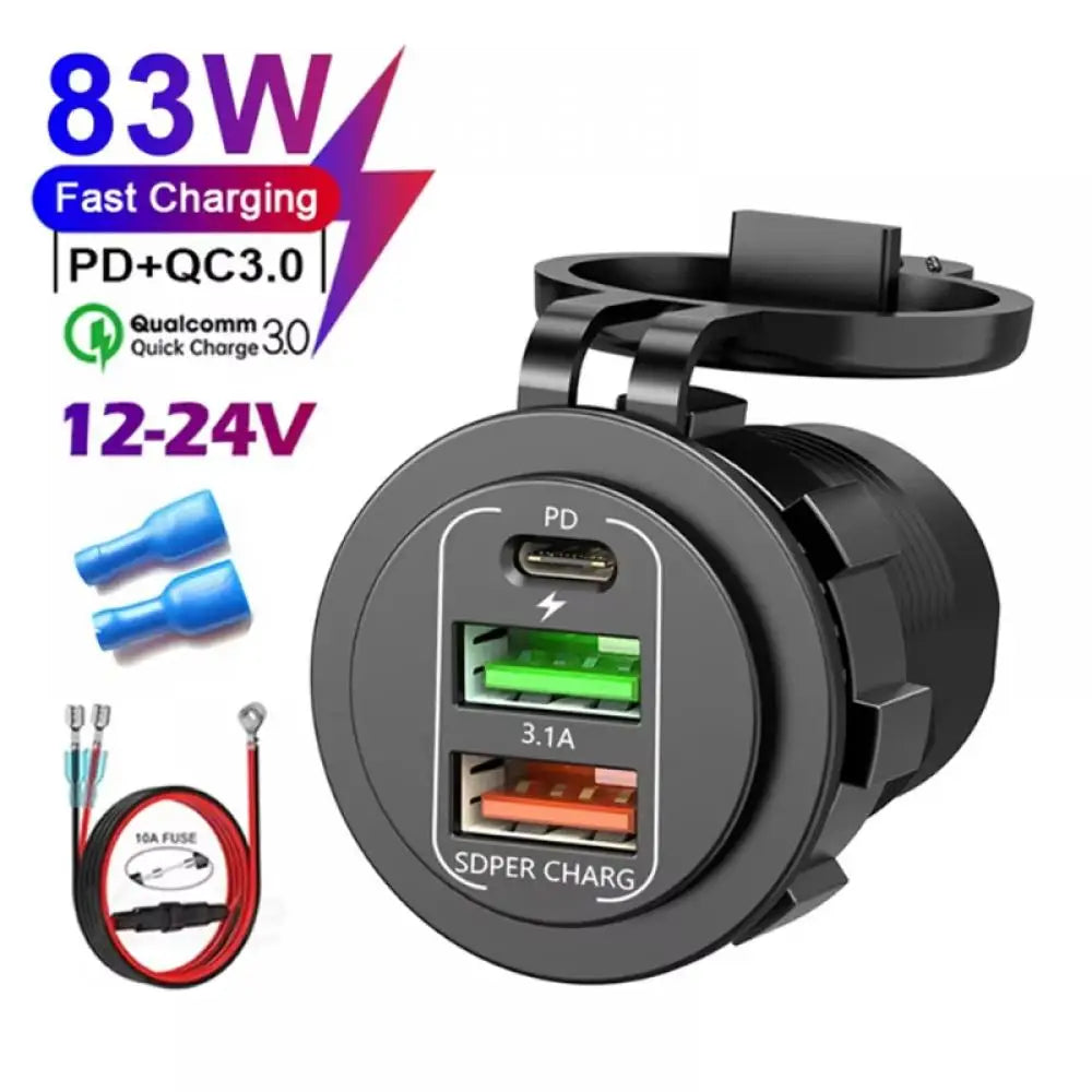 🚗 4‑Port PD + QC 3.0 Car Charger with Voltmeter | 83W Fast Charge | Waterproof 12V/24V