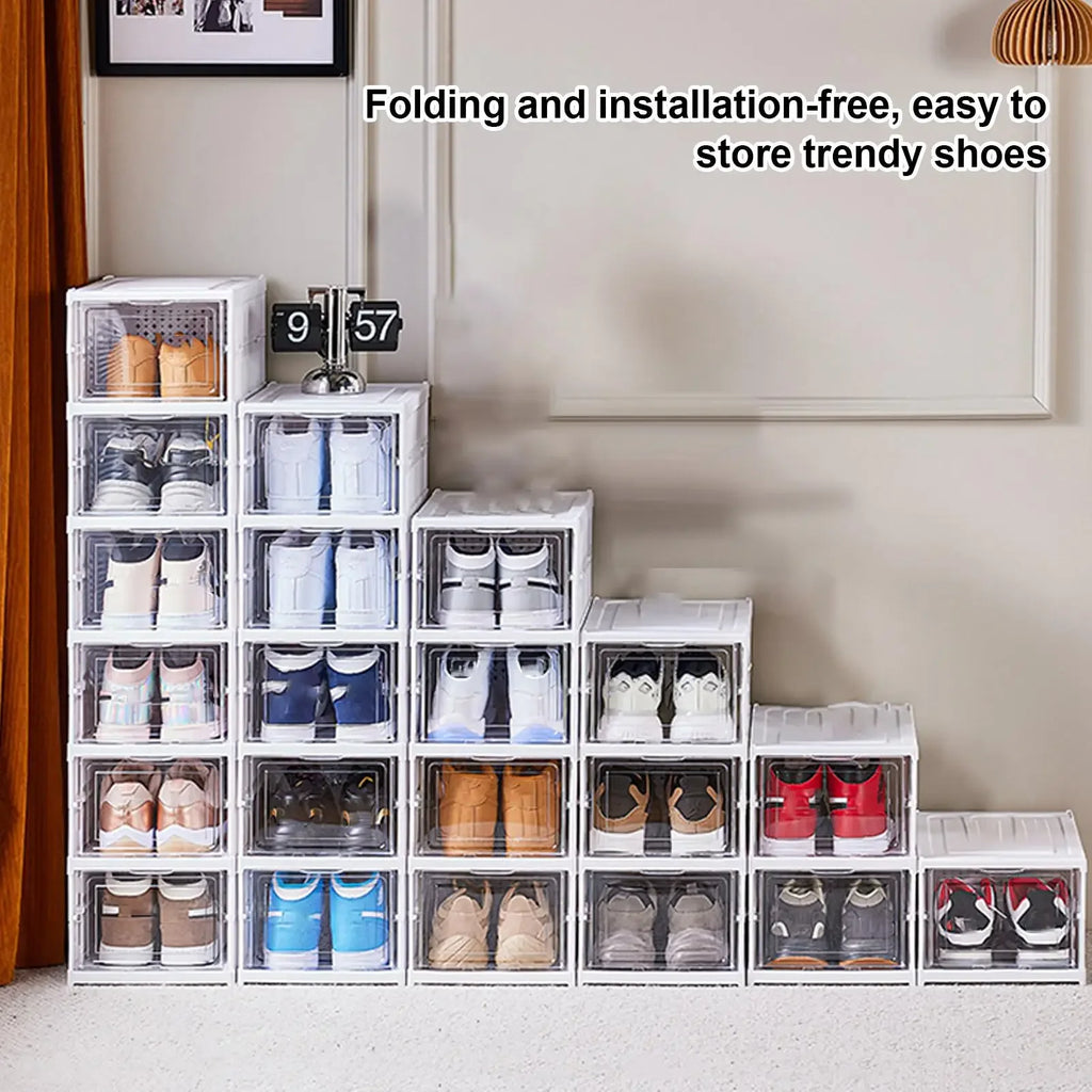 👟✨ Clear Shoe Rack Storage Organizer | Foldable Stackable Shoe Boxes 🧼 | Transparent Shoe Storage for Bedroom, Hallway, Dorm & Workplace
