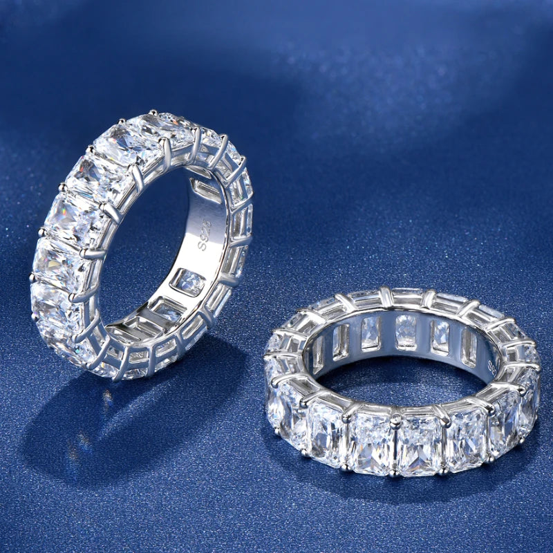 ANZIW 925 Sterling Silver Radiant Cut Full Eternity Ring | 6x4mm Sona Simulated Diamond Band | Luxury 5A Zircon Jewelry for Women