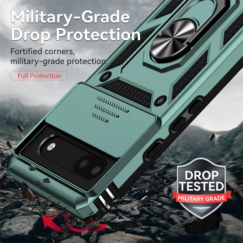 Slide Camera Armor Case with Magnetic Ring Holder for Google Pixel