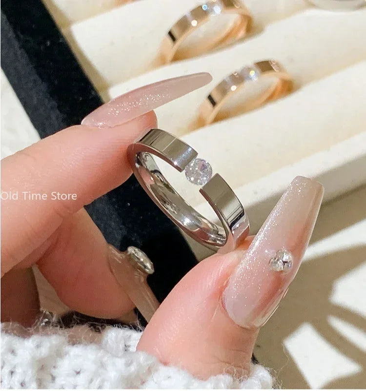 💍✨ Fashion Stainless Steel Cubic Zirconia Ring 💛 | Gold Color Wedding Ring for Women & Men 👩‍❤️‍👨 | Couple Jewelry Gift