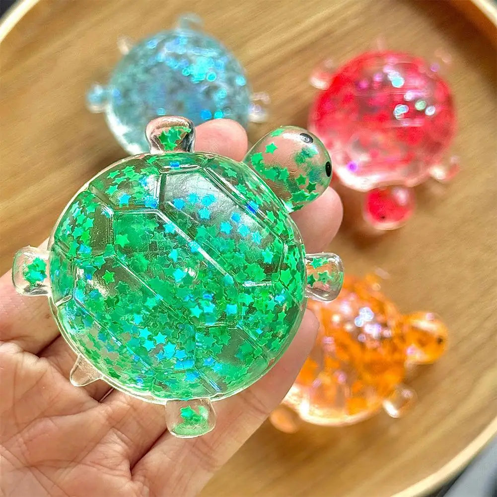 Glitter Turtle Stress Ball – Transparent TPR Sensory Squeeze Fidget Toy