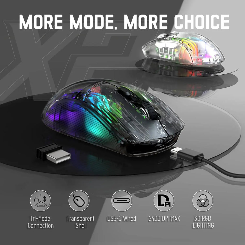 🔥🖱️ ATTACK SHARK X2 Pro Triple Mode Wireless RGB Gaming Mouse – Transparent Shell