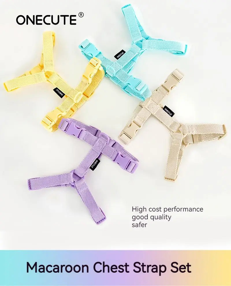🌈🐾 Macaron Color Dog Harness Collar & Leash Set – Reflective