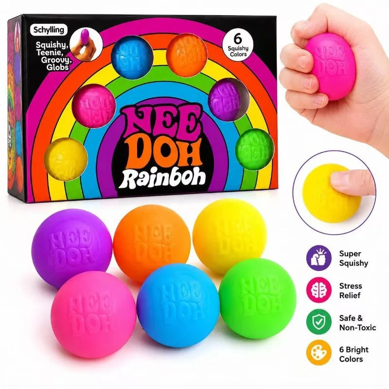 Teenie Nee Doh Rainbow Stress Balls – 6-Pack Soft Squishy Fidget Toys